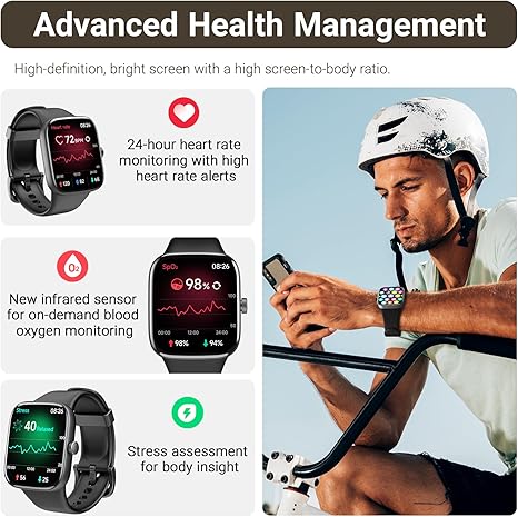 S7 Smart Watch Bluetooth Call 1.85 Inch Ultra HD Screen,Dynamic Dials Messages Push 100+ Sports Modes,Detect Human Health (Heart Rate,Blood Oxygen) with High Battery Life,Touch Function